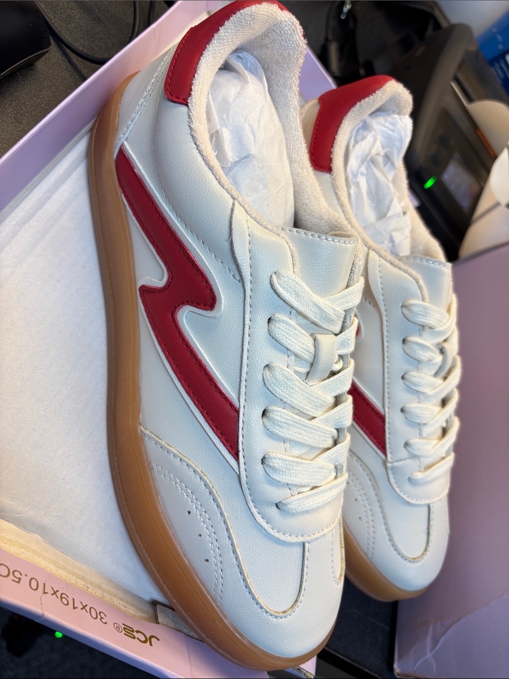 Madden Girl White Sneakers with Red Accents and Gum Sole